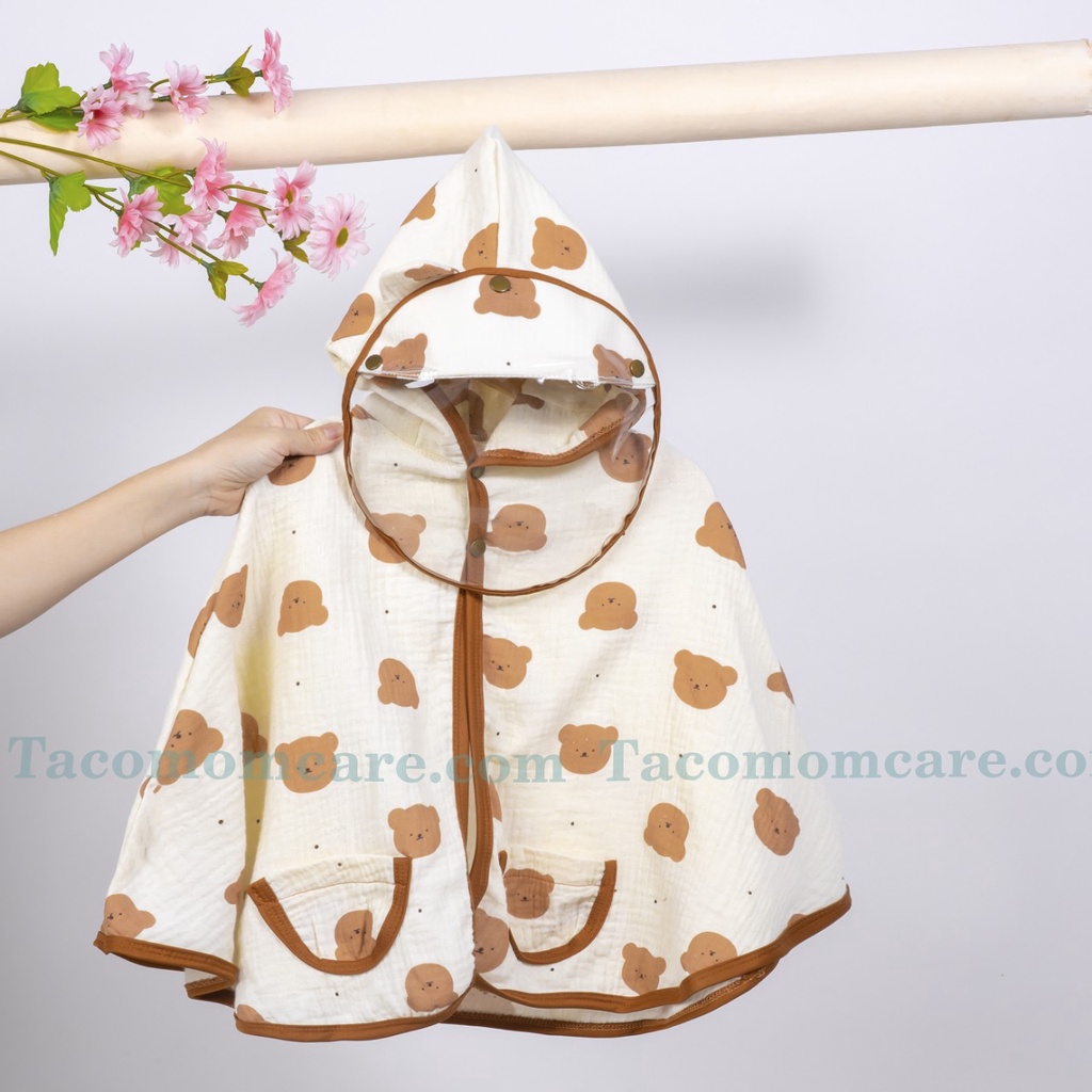 [Quà 20k] Áo Choàng Xô Hàn Muslintree Kèm Kính Chống Giọt Bắn Mềm Mat Cao Cấp Chính Hãng Taco Cho Bé Từ Sơ Sinh Đến 19kg