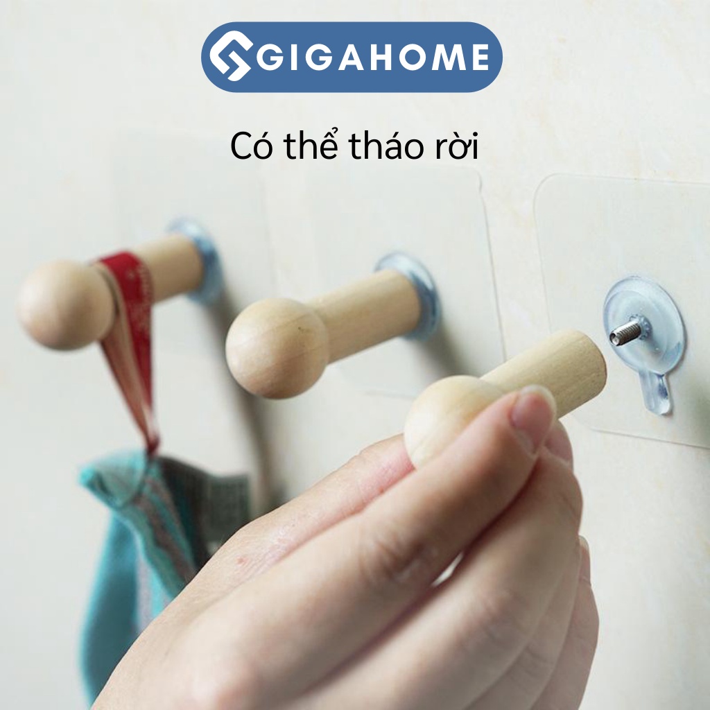 Combo 2 Móc Gỗ Treo Quần Áo GIGAHOME Dán Tường, Trang Trí Nhà Cửa 7266