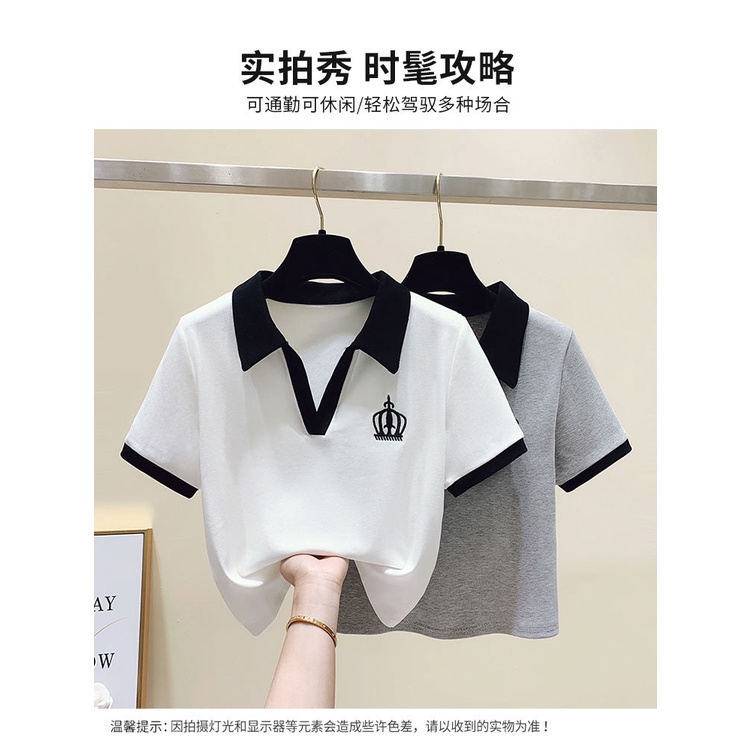 Áo thun polo dáng ngắn cổ V tay ngắn phong cách hè cho nữ