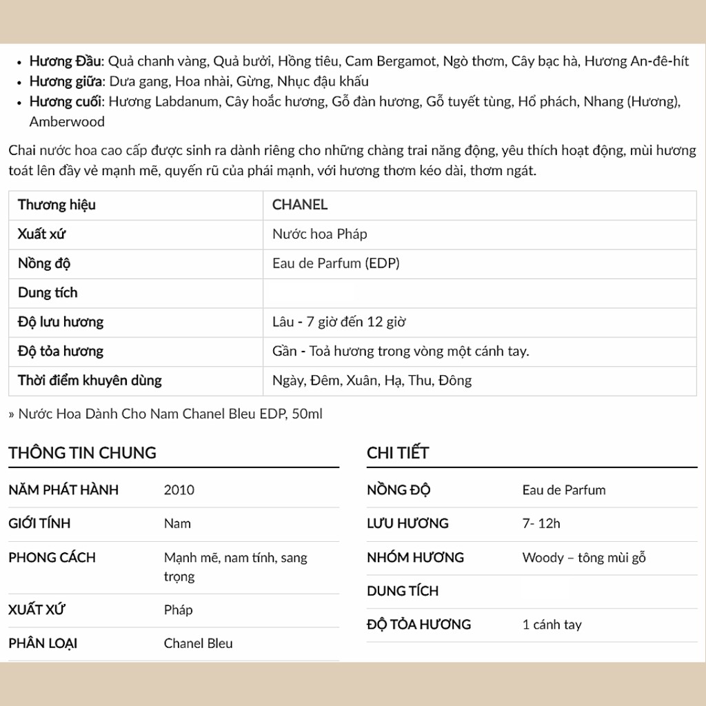 Nước hoa nam mini CHANEL DE BLEU 20ml (Nam) | Thế Giới Skin Care