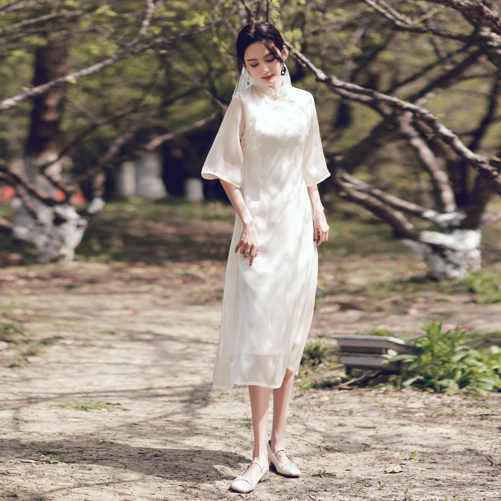 Đầm Sườn Xám Cách Tân Dáng Chữ a Tay Rộng Thời Trang Mùa Hè Cho Bạn Gái