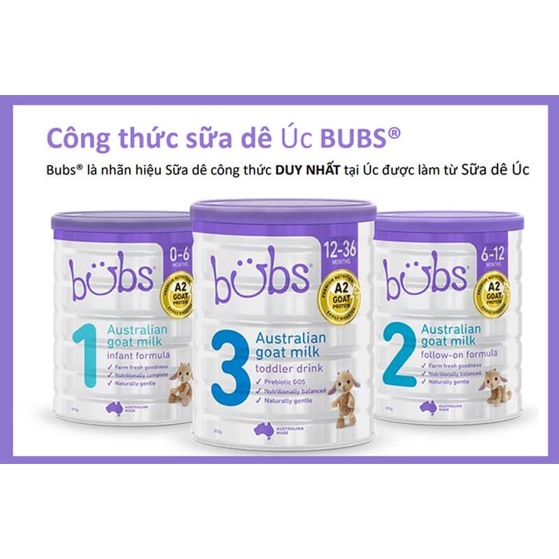 Sữa dê Bubs số 1,số 2,số 3 loại 850g.