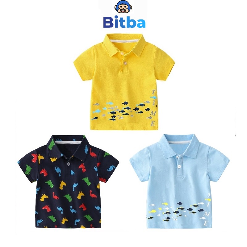 Áo polo bé trai áo thun bé trai hàn quốc có cổ cho bé chất cotton họa tiết đáng yêu Bitba