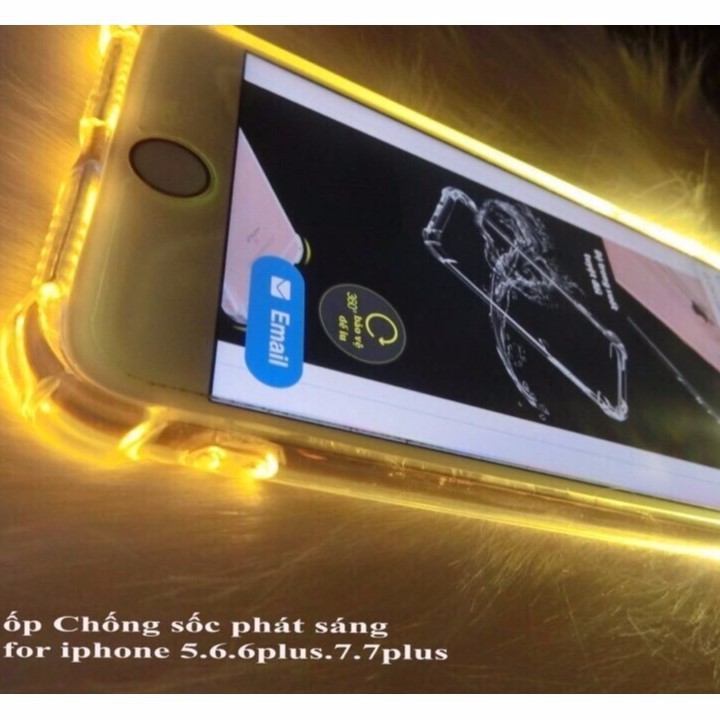 Ốp chống sốc phát sáng Iphone 5,6/6s/6plus,7plus/8plus,ip x hàng cao cấp(viền gold)