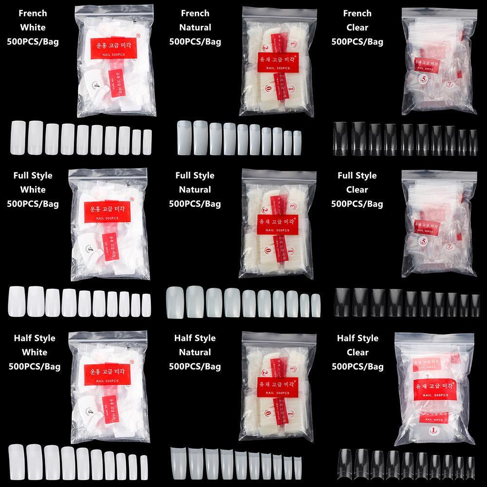 Túi 500 Móng Tay Giả Acrylic Trong Suốt 9 Kiểu Tự Nhiên