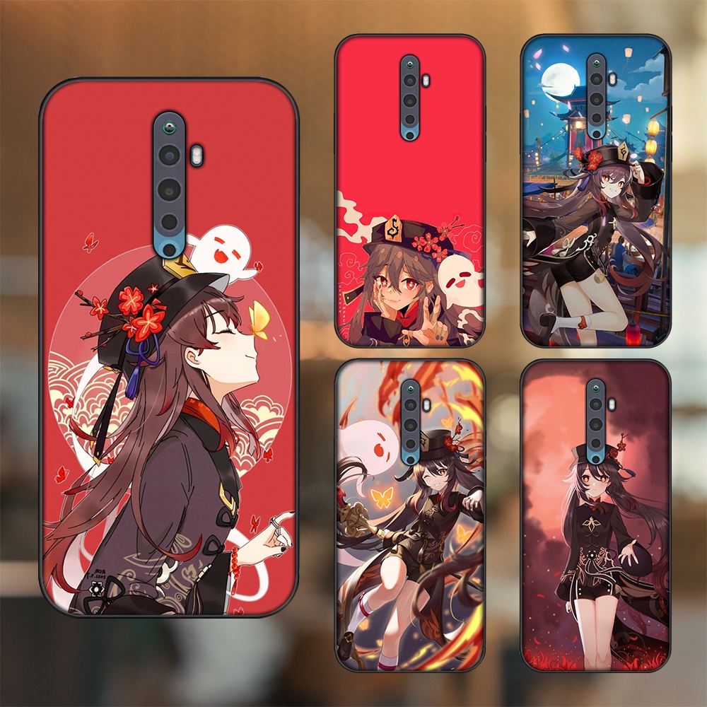 Ốp lưng Oppo Reno 2F viền đen in hình Hutao Genshin Impact