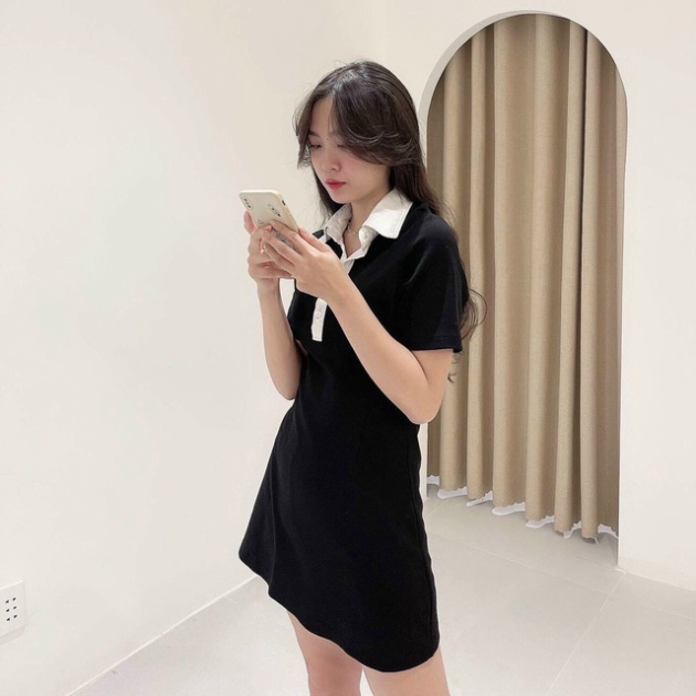 Váy Polo Chữ A Cổ Trắng MASSEC Đầm Polo Cổ Bẻ Thun Borip Mềm Mịn Co Giãn GG2231