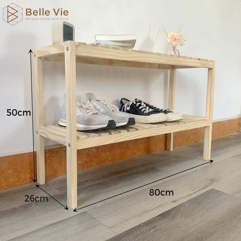 Kệ Để Giày 2 Tầng x 80cm BELLEVIE Kệ Gỗ Decor Trang Trí Lắp Ráp Đơn Giản KT 80cm x 26cm x 50cm