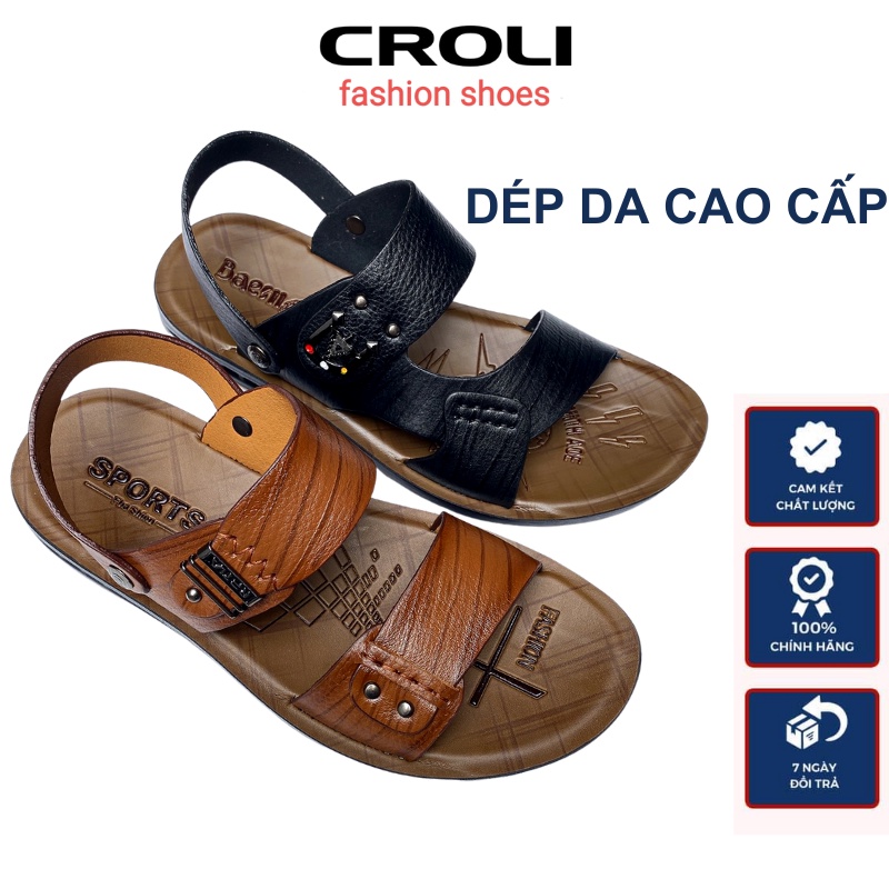 Dép Da Nam.Dép Nam Da Bò,Đế Cao Su,Kếp Đúc Nguyên Khối. CROLI-D21