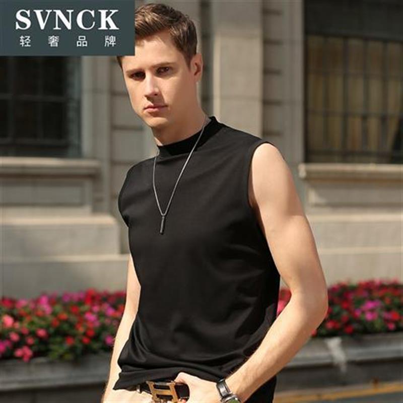 Áo Thun cotton Không Tay Cổ Cao Màu Trơn Thời Trang Mùa Xuân Dành Cho Nam Giới jerry888.my 9.19