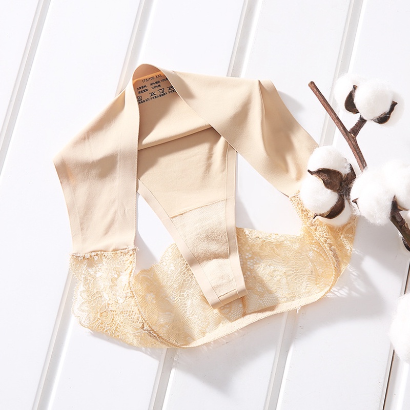 Quần Lót Bằng Lụa Lạnh Siêu Mỏng Không Đường May Lưng Thấp Phối Ren Quyến Rũ Cho Nữ Size M-Xxl