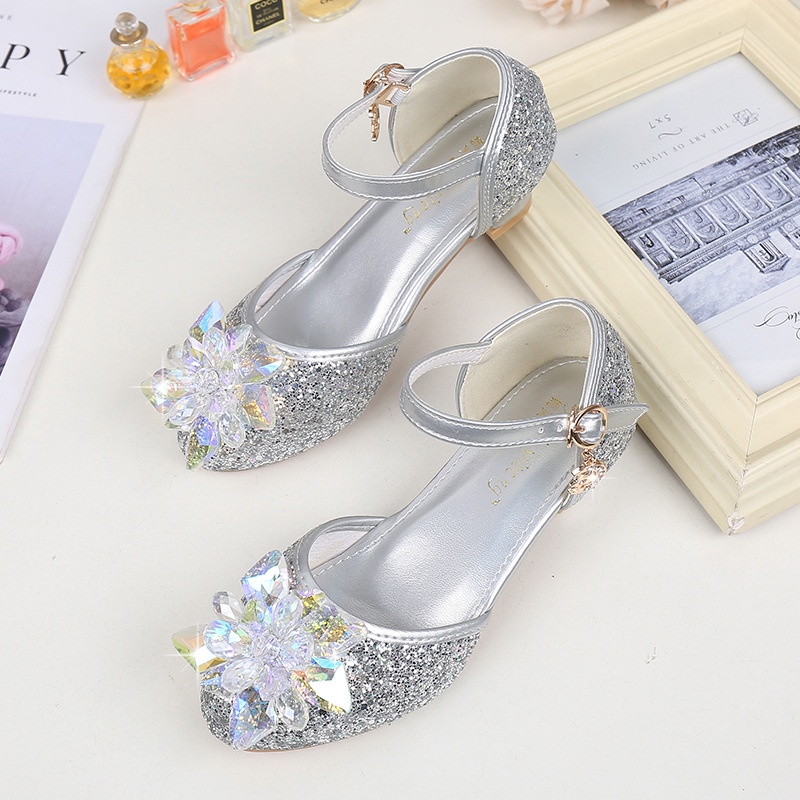 Giày công chúa đính đá pha lê cao gót cho bé gái size [26-38]