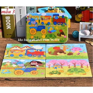 Puzzel hộp sắt 4in1- 1 hộp ghép 4 tranh 9-12-15-20 mảnh ghép
