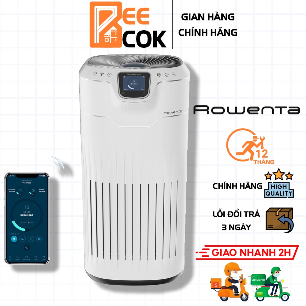 Máy lọc không khí Rowenta PU8080 200 m² lọc 360 độ, cảm biến laser, loại bỏ vi khuẩn, virut tới 99,995%