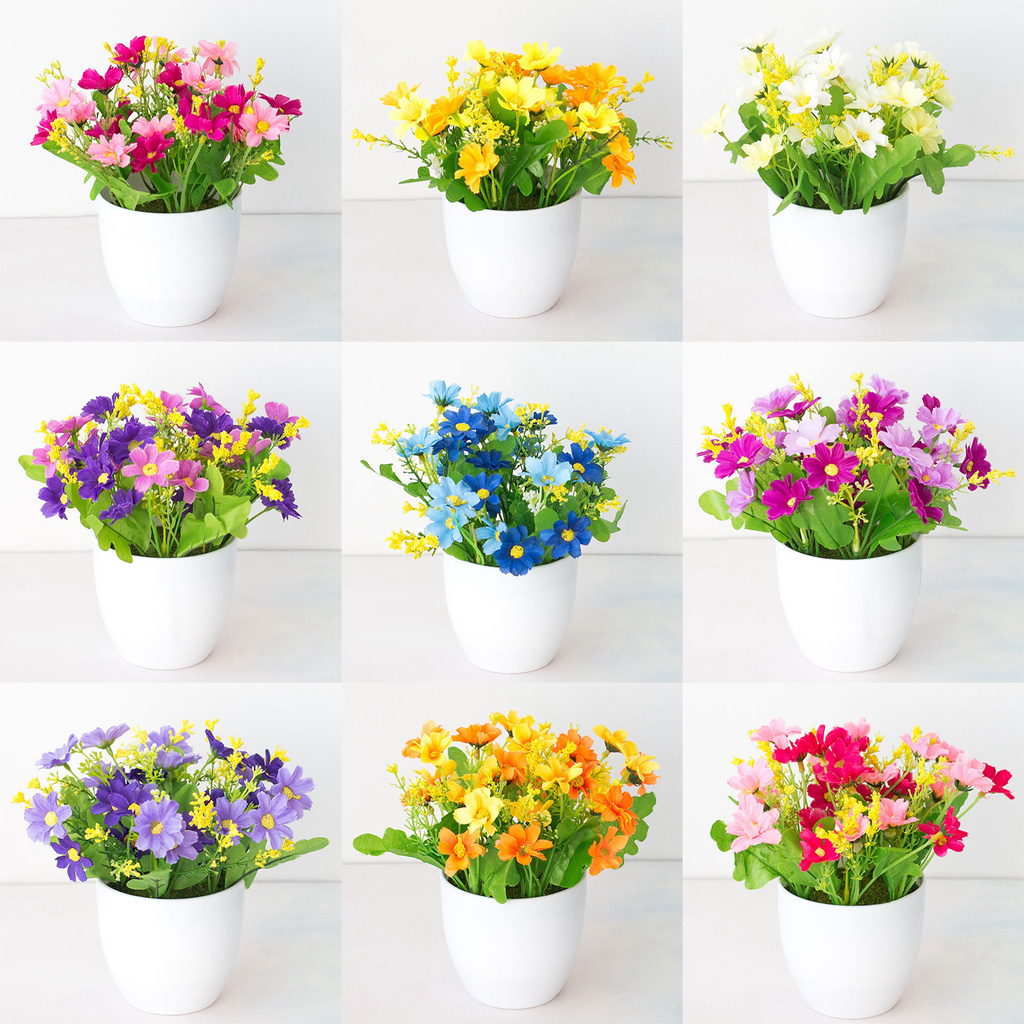 Chậu hoa giả nhiều màu sắc trang trí văn phòng/tiệc tiện dụng