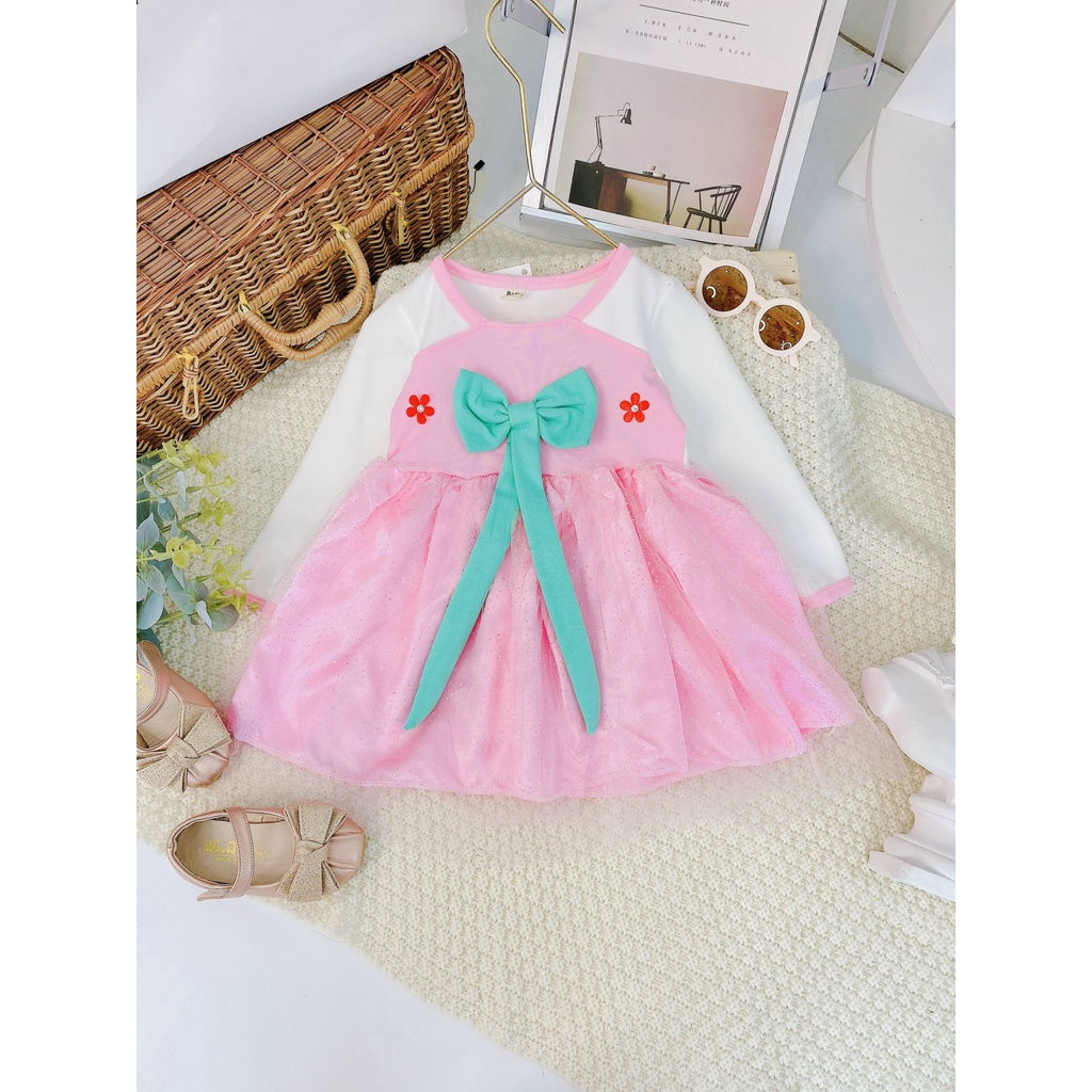 Váy Xòe Hanbook Phối Ren Cực Hot Cho Bé Gái Đón Tết Chất Vải Đũi Phối Ren Đủ Size Từ 8-18Kg VNXK Nhật-Hàn