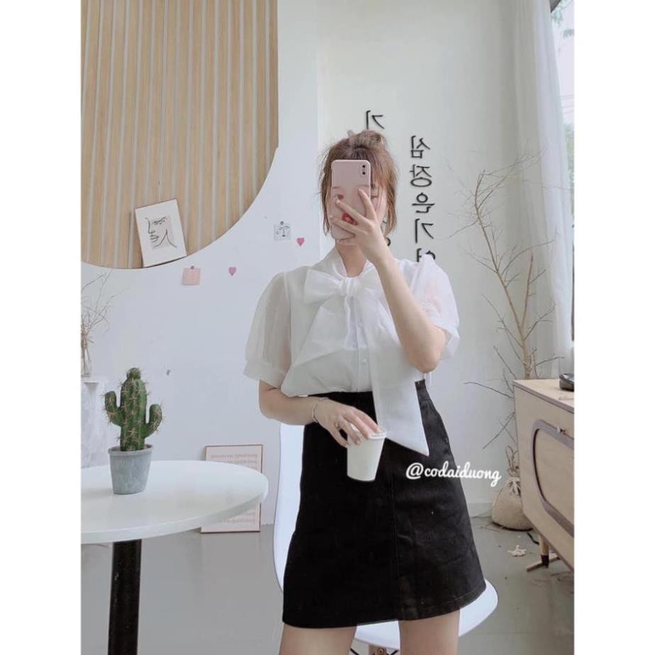 [GIÁ SỐC] Áo Sơ Mi Tay Bồng Cổ Nơ Khuy Cài Tiểu Thư Xinh Xắn