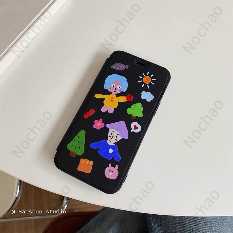 Bao Da Điện Thoại Nắp Lật Chống Sốc Hình Graffiti Cho iPhone13 13promax IX X Flip 7 8plus