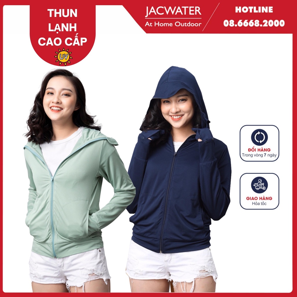 Áo chống nắng nữ 2 lớp dày dặn cản tia uv thun lạnh tháo rời mu bàn tay JACWATER V380
