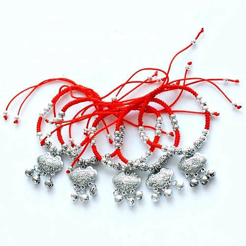 Red Braided Silver Necklace Bracelet Size Adjustable SpongeBob Bracelet Ethnic Silver Bracelet