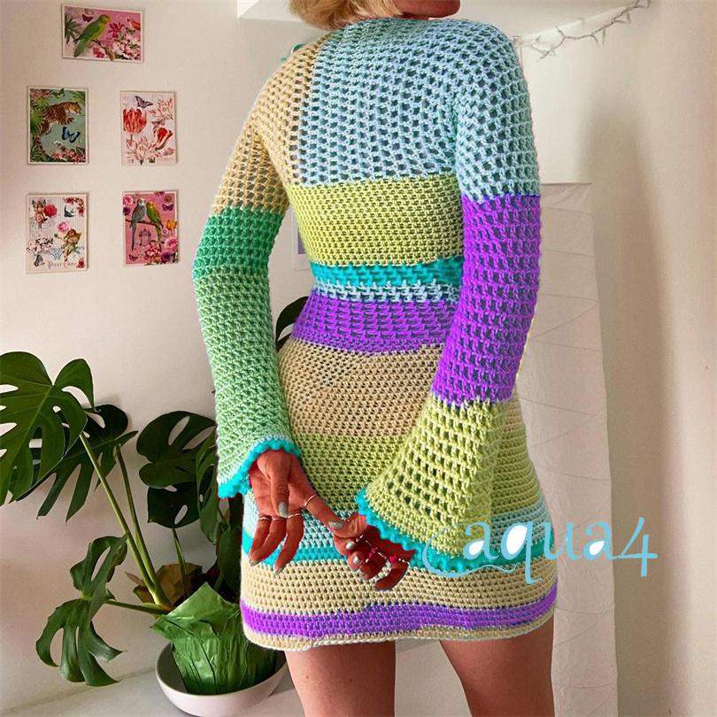 Đầm Dệt Kim Mini Phối Màu Phong Cách Vintage ANANA-90s Y2K