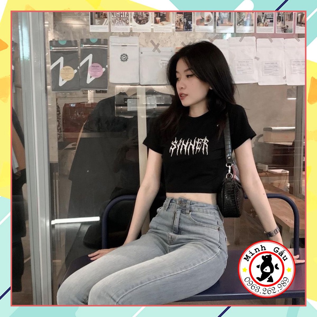 Áo croptop sinner chất bozip cotton mịn co dãn tốt, không xù, 2 màu Đen Trắng hot hit