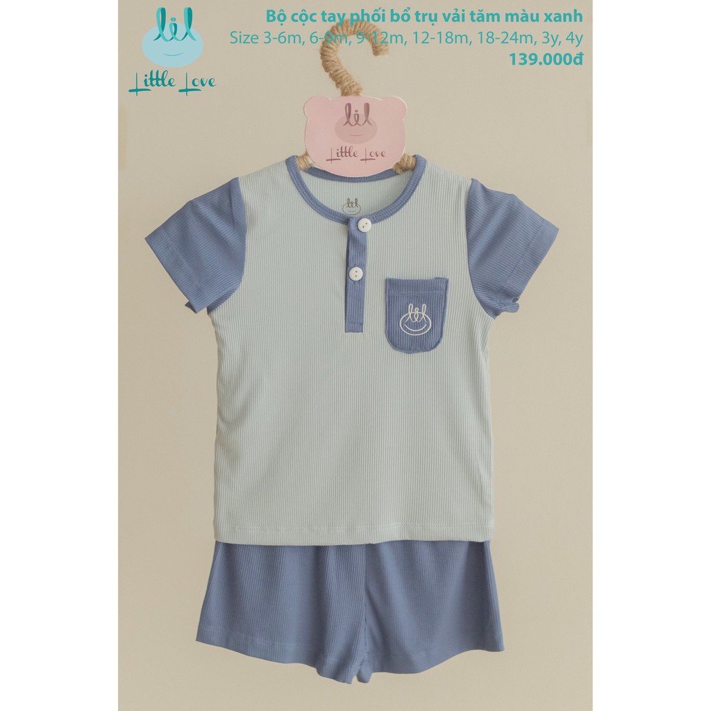 [Mã BMBAU50 giảm 7% đơn 99K] Bộ quần áo cộc tay phối bổ trụ vải tăm cho bé từ 3m đến 4 tuổi little love
