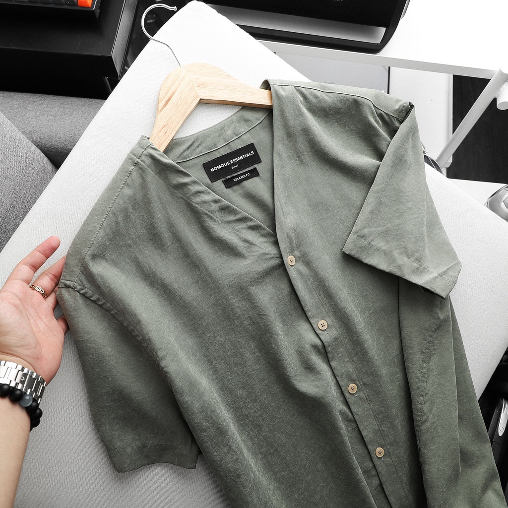 Áo Sơ Mi Nam Ngắn Tay Trơn Cổ Trụ, Vải Giả Da Lộn, 04 Màu, Form Relaxed Fit SMNO0061 160STORE | BigBuy360 - bigbuy360.vn