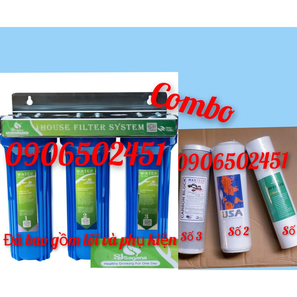 COMBO Bộ lọc nước sinh hoạt ( tắm rửa, giặt giũ, nấu ăn..) 3 cấp ly 10 inch+ BỘ 3 LÕI LỌC NƯỚC SỐ 123