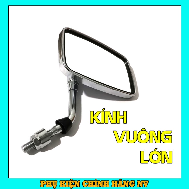 Gương xe máy thời trang mẫu vuông lớn xi inox moto cán sắt gắn chân gương, kính chiếu hậu cho AB, SH, SH Mode, Wave,…