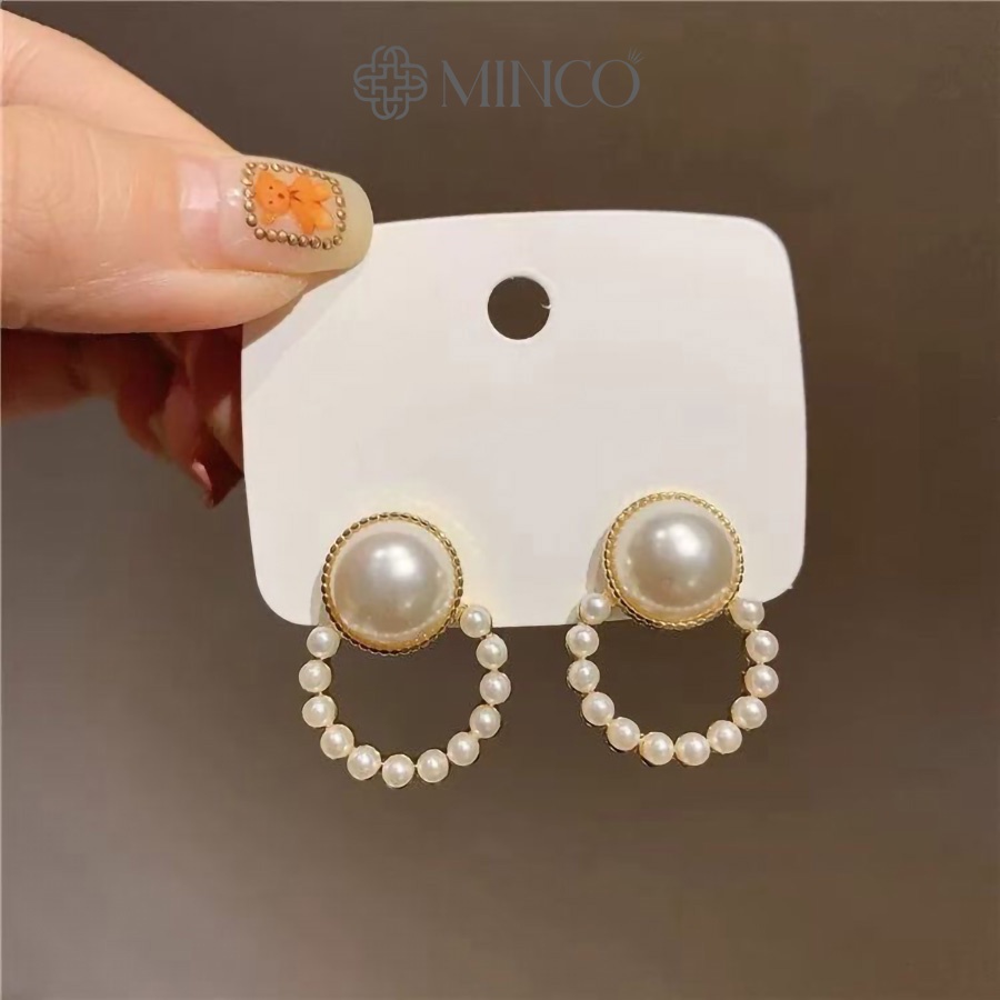 Bông tai nữ Minco Accessories hạt châu hình tròn phụ kiện xinh phong cách Hàn Quốc BT24