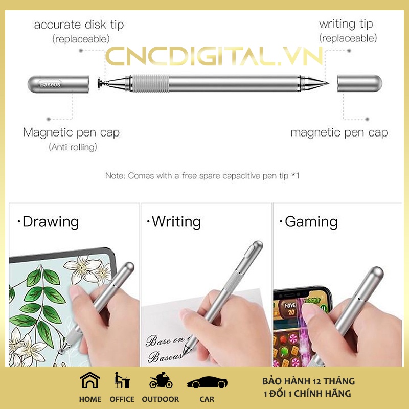 Bút cảm ứng Baseus kiêm bút bi dùng cho điện thoại, máy tính bảng 2 trong 1 Baseus Golden Cudgel Capacitive Stylus Pen