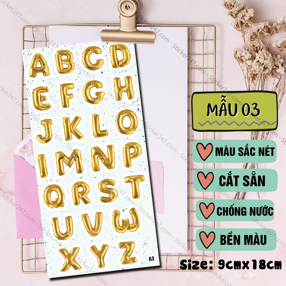 Nhãn dán trang trí bảng chữ cái ABC, chữ số 123 nhiều mẫu 𝑭𝒓𝒆𝒆𝒔𝒉𝒊𝒑 chống nước, sticker trang trí bảng kế hoạch, sổ tay