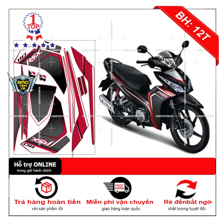 Tem rời dán xe wave RSX 2012 đỏ đen - Bi Decal