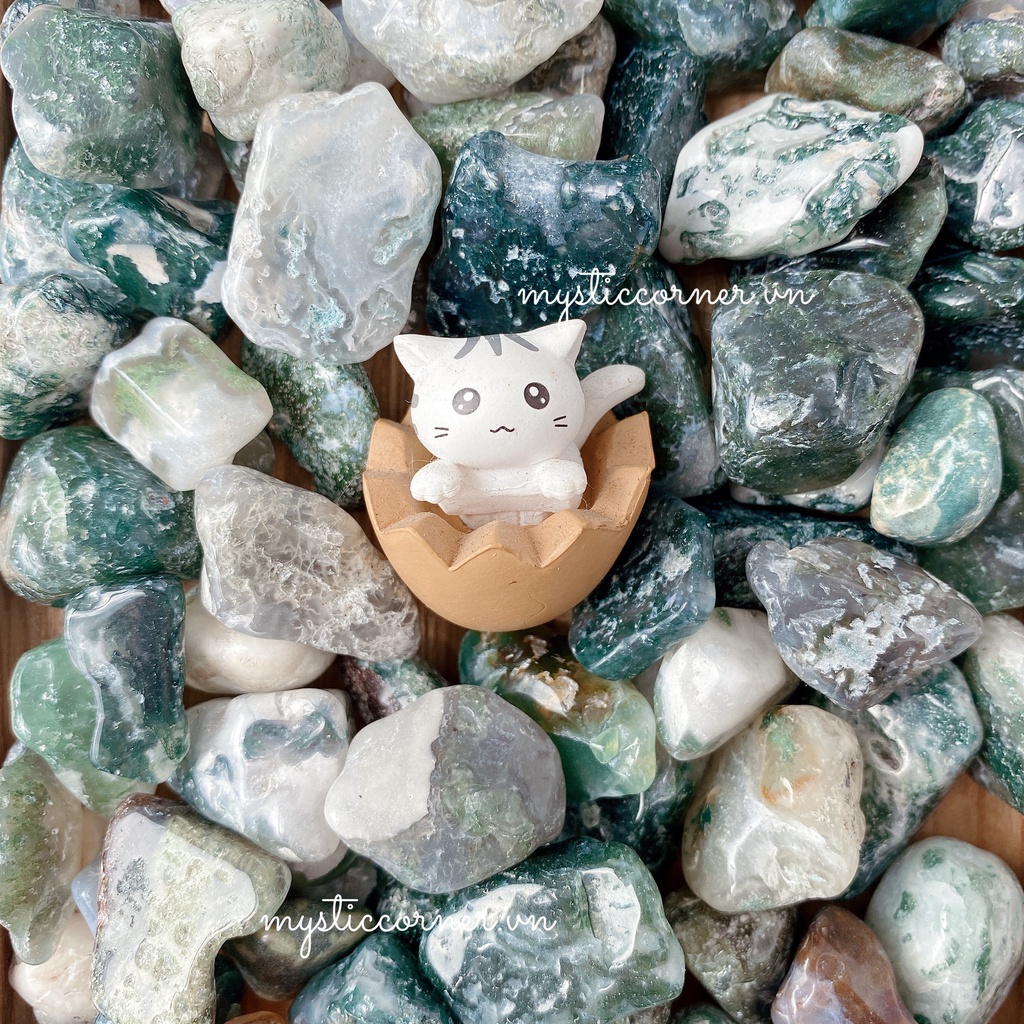 Vụn đá thanh tẩy Mã não Rêu (Moss agate), dùng trong Tarot, Reiki, Thiền Định