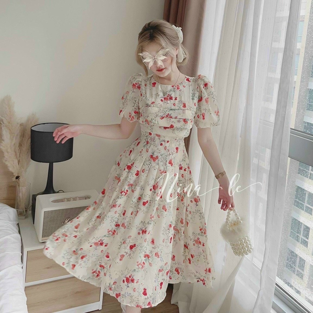 [HCM] Đầm Nữ Voan Hoa Chingfon 2 Lớp Thời Trang Nữ Sam Closet Free Size 40-55kg