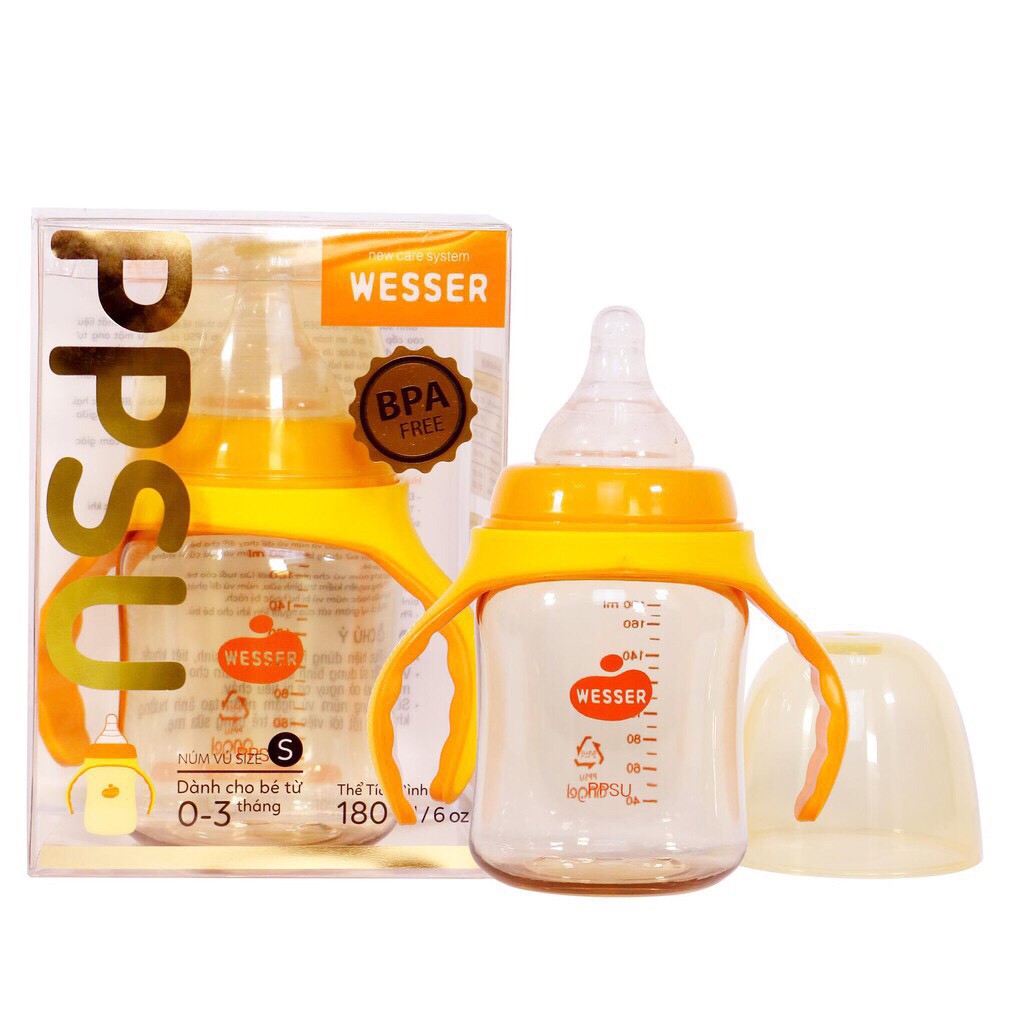 [MẪU MỚI] BÌNH SỮA WESSER CỔ RỘNG PPSU MẪU MÓI 180ML-260ML BPA REE