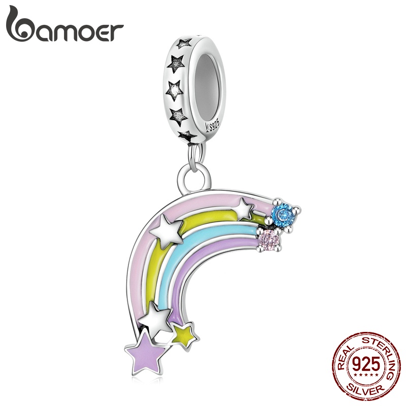 Hạt charm BAMOER SCC2074 làm từ bạc 925 hình cầu vồng dễ thương