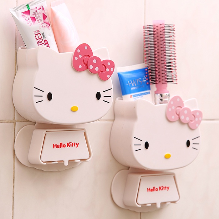 Hộp đựng bàn chải đánh răng XIAODUOJIAJU gắn tường 2 trong 1 hình Hello Kitty chống bụi phù hợp cho phòng tắm