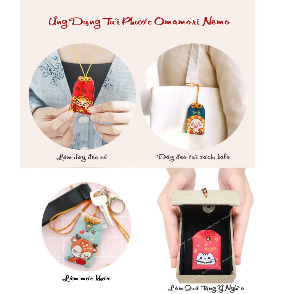 Túi Phước May Mắn Omamori, tặng Túi Bảo Vệ, Đá Ngũ Sắc, Giấy Ghi Điều Ước Lời Chúc, Hoa Oải Hương Nụ Khô - OM12M