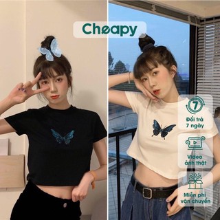 Áo croptop cộc tay thêu BƯỚM cực xinh A0066