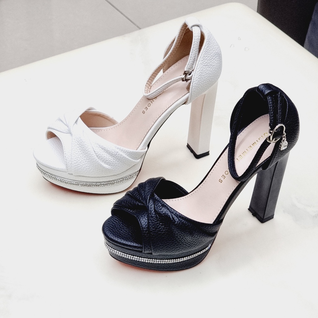 Giày Sandal Nữ Da Sần 💥Giày Cô Dâu Đi Tiệc 💥 Cao Gót - Đế Vuông 13 Cm 6699-3