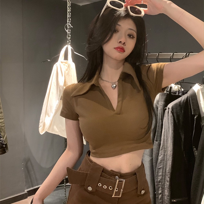 Áo Thun Tay Ngắn Cổ Chữ V Thời Trang Mùa Hè Dễ Phối Đồ Cho Nữ