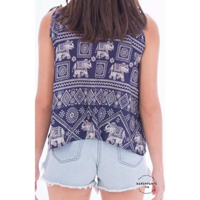 Hàng Thái - Áo hai dây Harem Pants Traditional Sleeveless Elephant Blue (màu xanh biển)