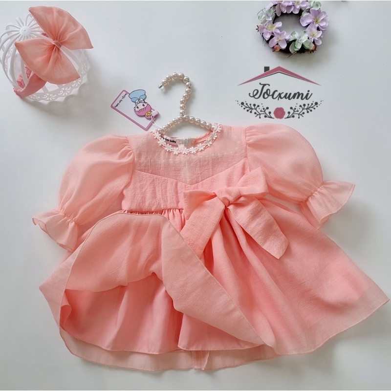 Váy công chúa nơ hồng cam cực ngọt ngào cho bé - Tocxumi