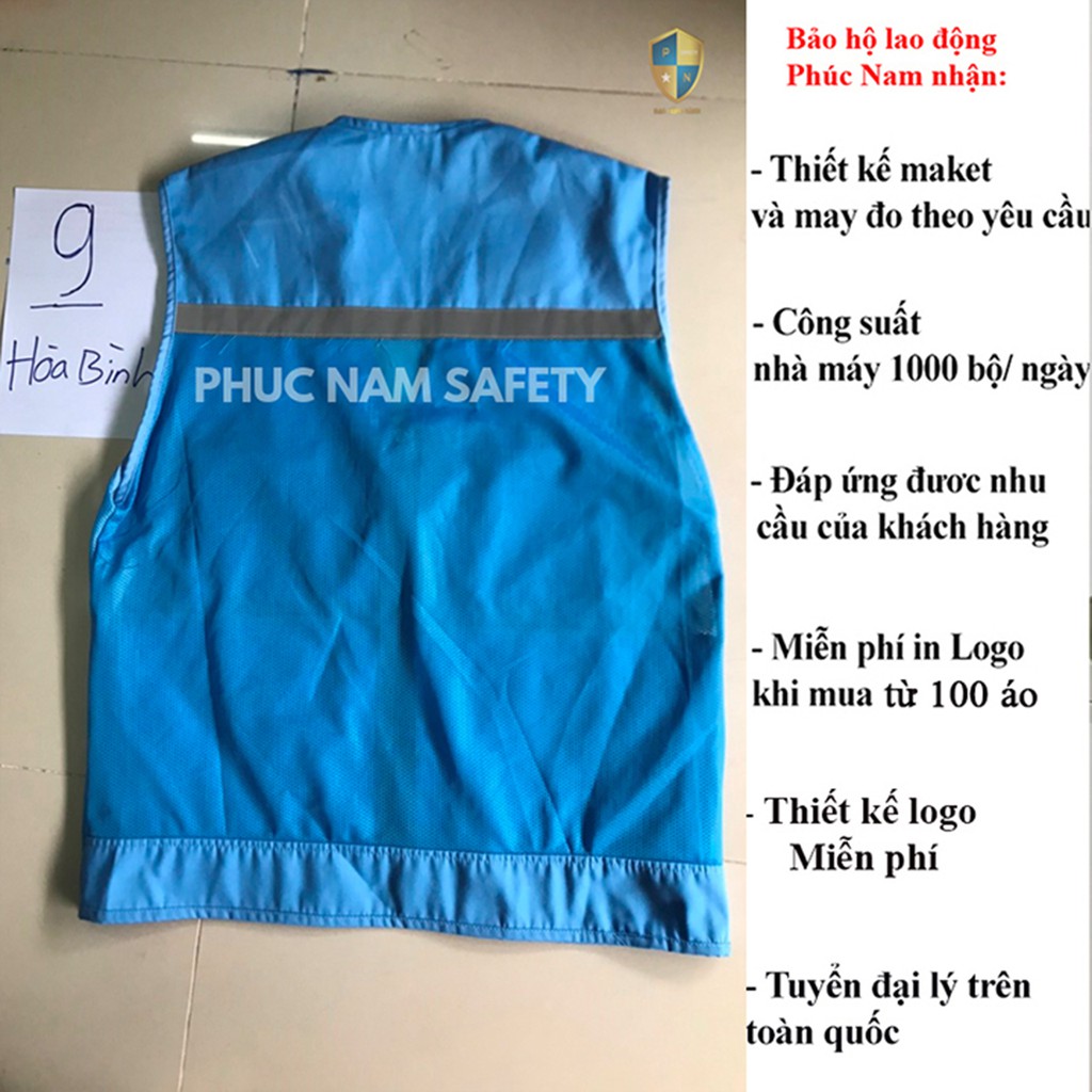 Áo bảo ghi lê phản quang màu xanh hòa bình, áo ghi lê, đồng phục kỹ sư, BHLĐ Phúc Nam