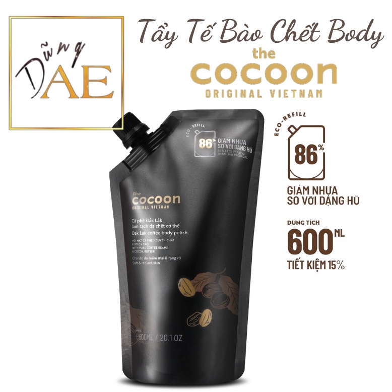 Tẩy Tế Bào Chết Body Cafe Đắk Lắk Cocoon - Túi Refill Body Scrub làm sạch da chết cơ thể 600mL