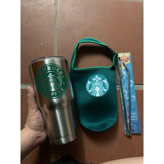 [Phá giá] LY GIỮ NHIỆT STARBUCK  kèm 2 ống hút inox, túi giữ nhiệt và dụng cụ cọ rửa (Kho Tiện Ích KimPham96)