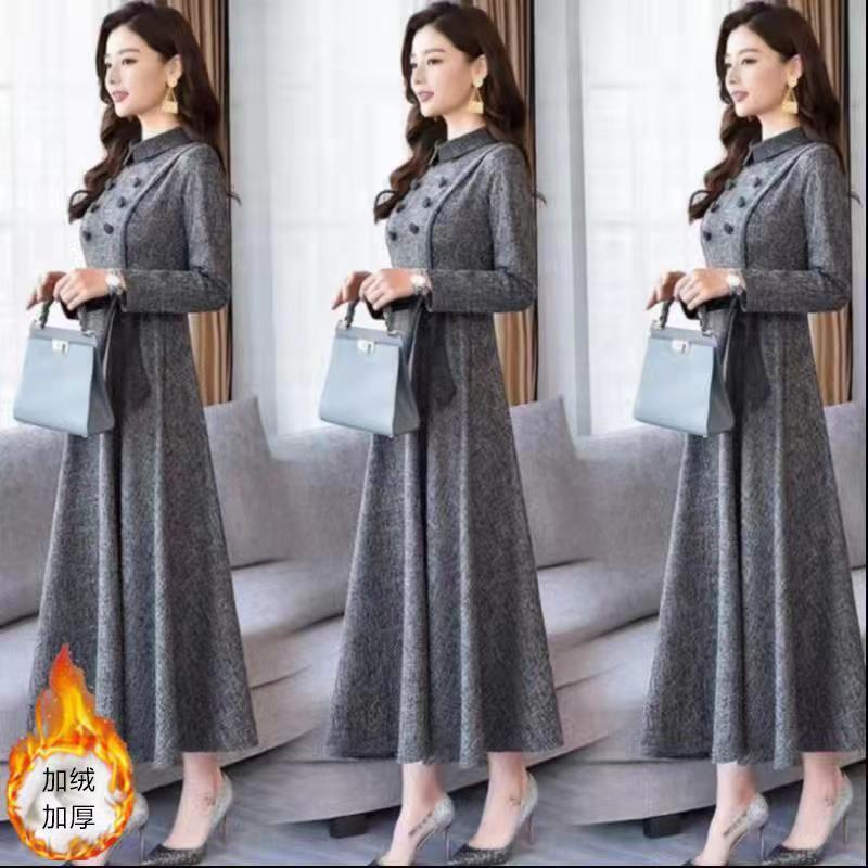 Đầmvải cashmere dày dáng ôm tay dài thời trang thu đông 2021 cao cấp cho nữ