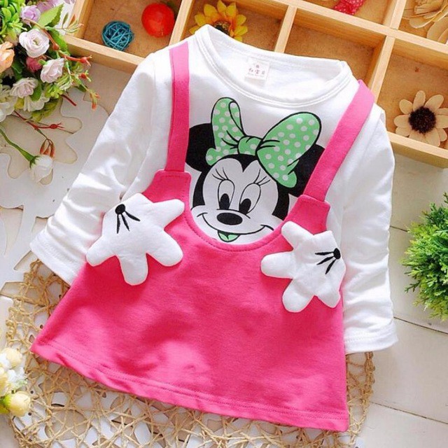 Đầm Bé Gái Tay Dài In Hình Chuột Mickey